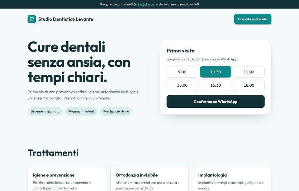 Anteprima del sito demo Studio Dentistico Levante