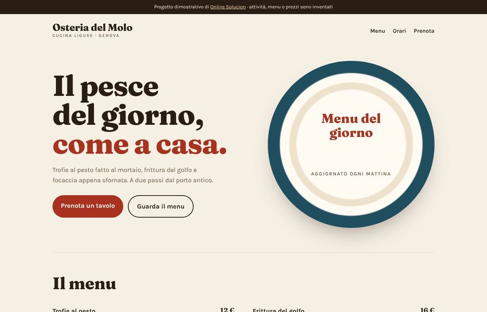Anteprima del sito demo Osteria del Molo